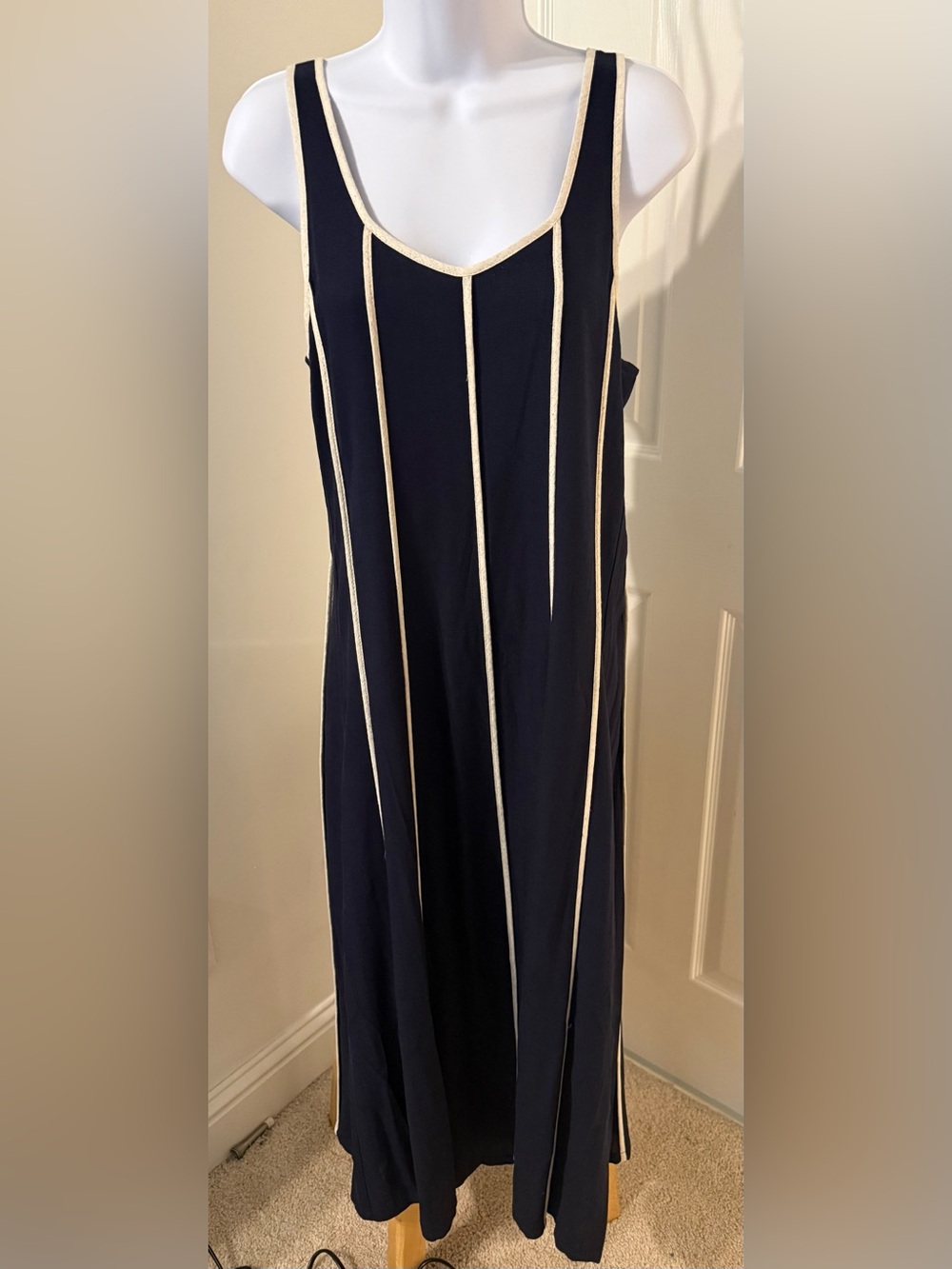 THML Navy & Cream Striped Midi Dress Small NWT Coastal Nautical
